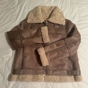SAM EDELMAN Brown Shearling Jacket with Cream Accents